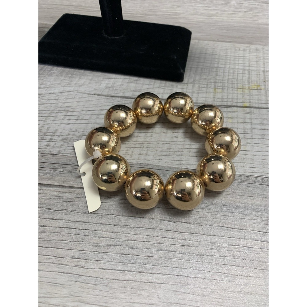 Ball Beaded Stretch Bracelet Gold Tone Statement Party Y2K 6 - 8"‎ - Picture 5 of 7